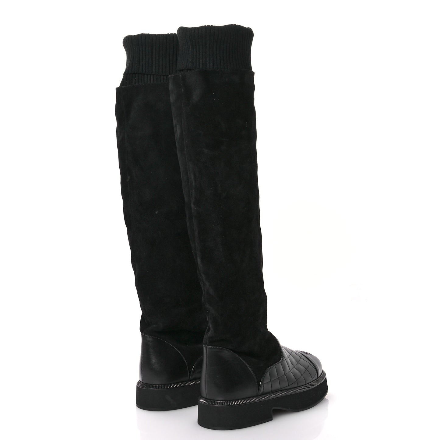 Suede Lambskin Calfskin Knit Womens High Boots 37 Black