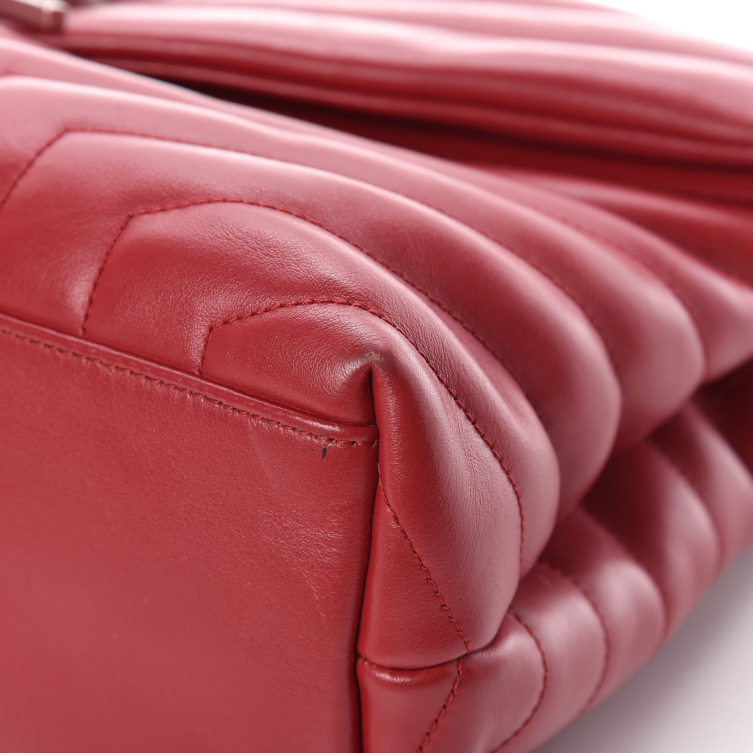 Saint Laurent Calfskin Y Quilted Monogram Medium Loulou Chain Satchel Lipstick Red 9 of 11