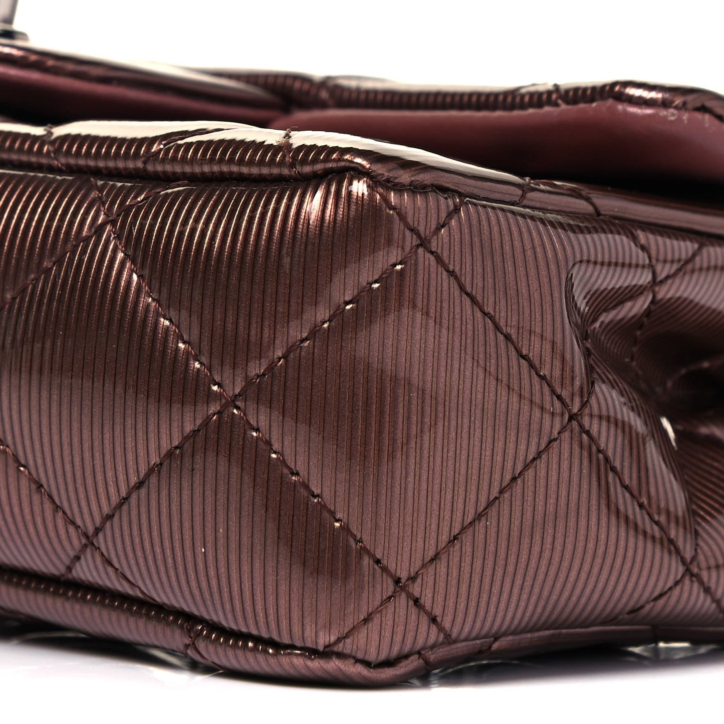 Striated Patent Quilted Extra Mini Rectangular Flap Dark Pink