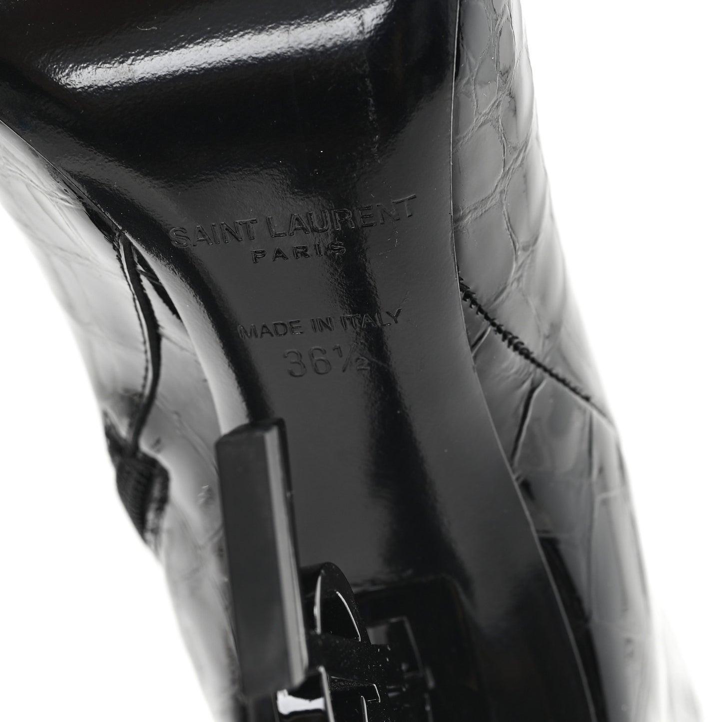 Alligator Embossed Patent Calfskin Opyum 110 Ankle Boots 36.5 Black