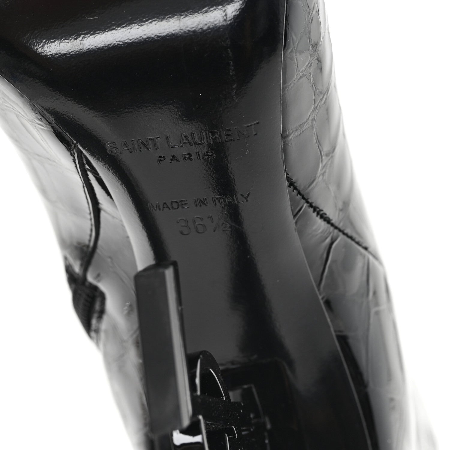 Saint Laurent Alligator Embossed Patent Calfskin Opyum 110 Ankle Boots 36.5 Black 7 of 10