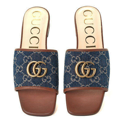 Gucci New Denim GG Monogram Miro Soft Calfskin Jolie Slide Sandals 39 Blue Tea Cuir Epilog 5 of 12