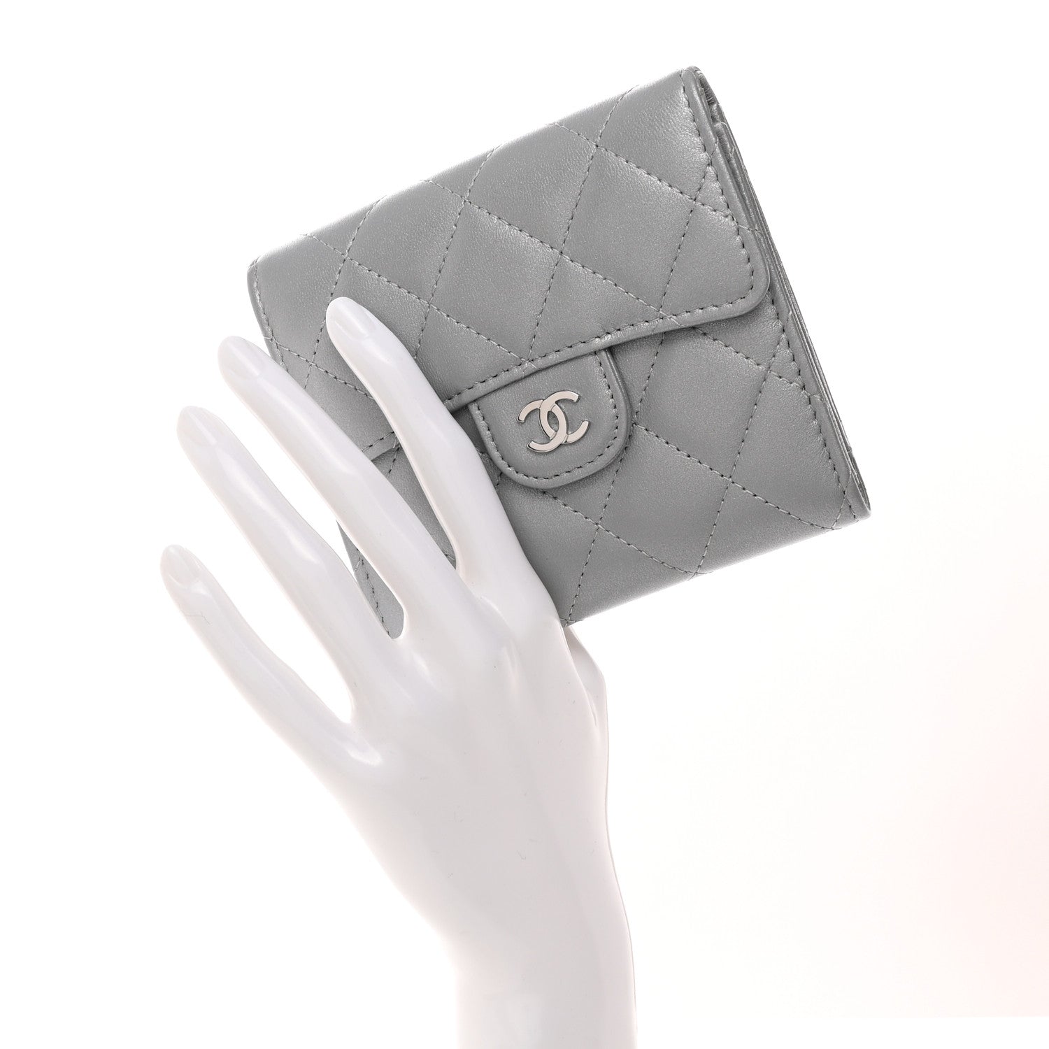 Chanel Metallic Lambskin Quilted Compact Flap Wallet Silver 2 of 11