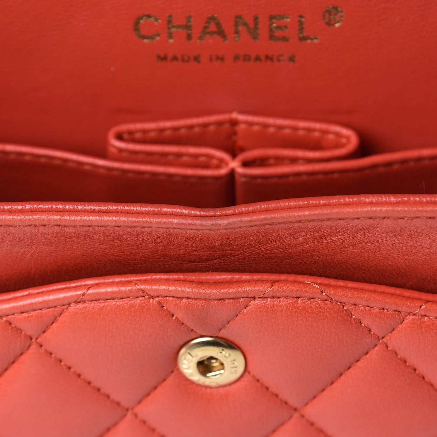 Lambskin Quilted Medium Double Flap Orange