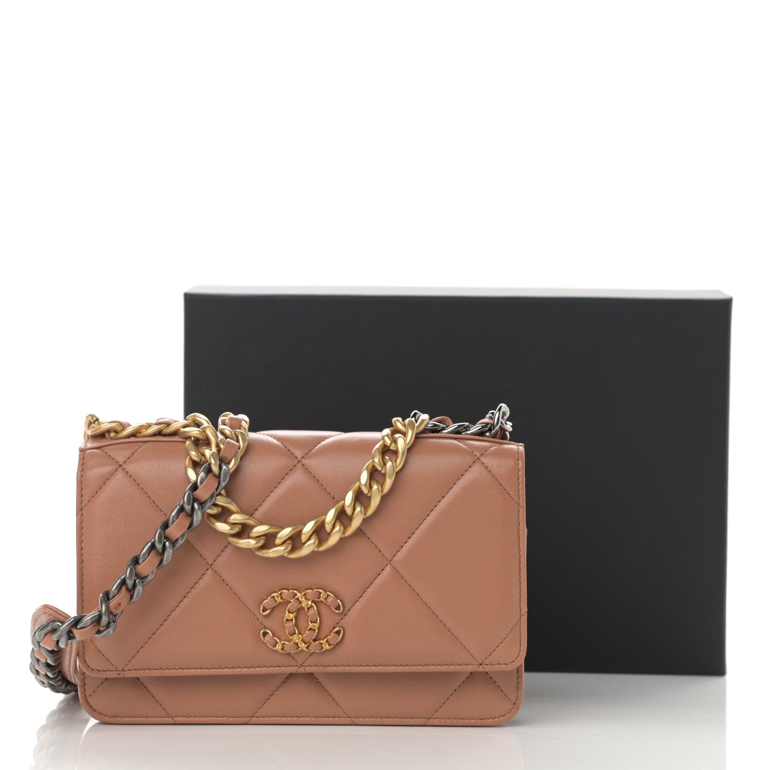 Chanel Lambskin Quilted Chanel 19 Wallet On Chain WOC Brown 14 of 14