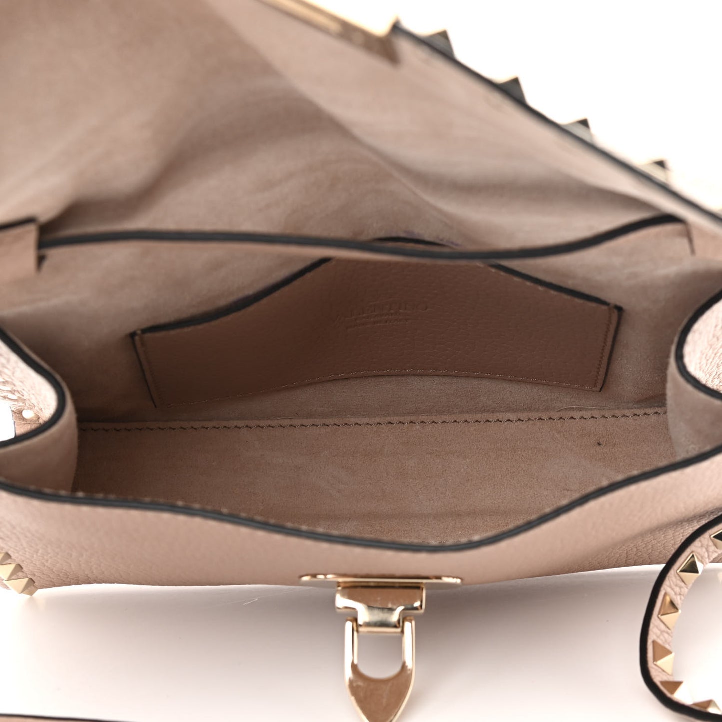 Pebbled Calfskin Medium Rockstud Flip Lock Crossbody Bag Poudre