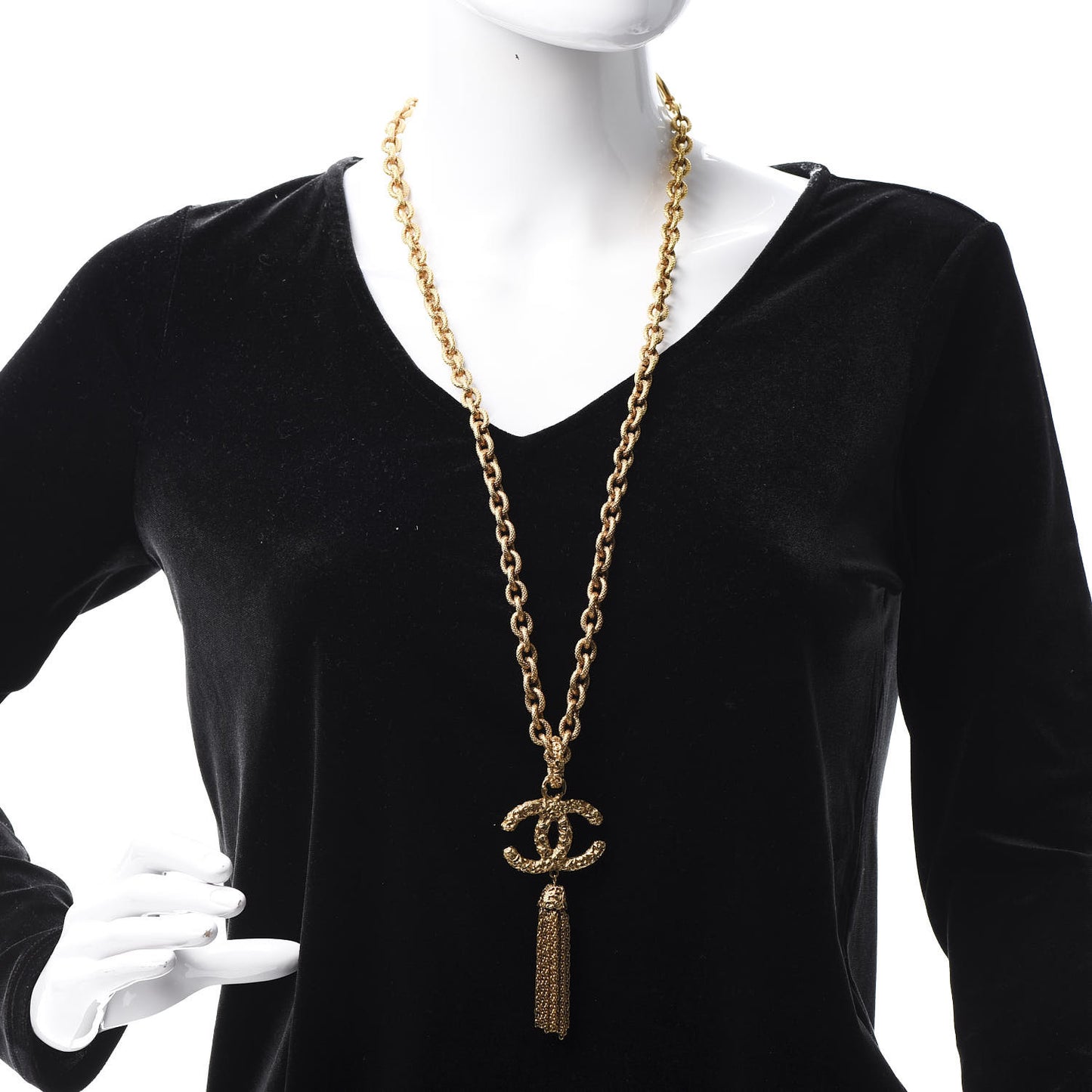 Textured Etruscan CC Tassel Necklace Gold