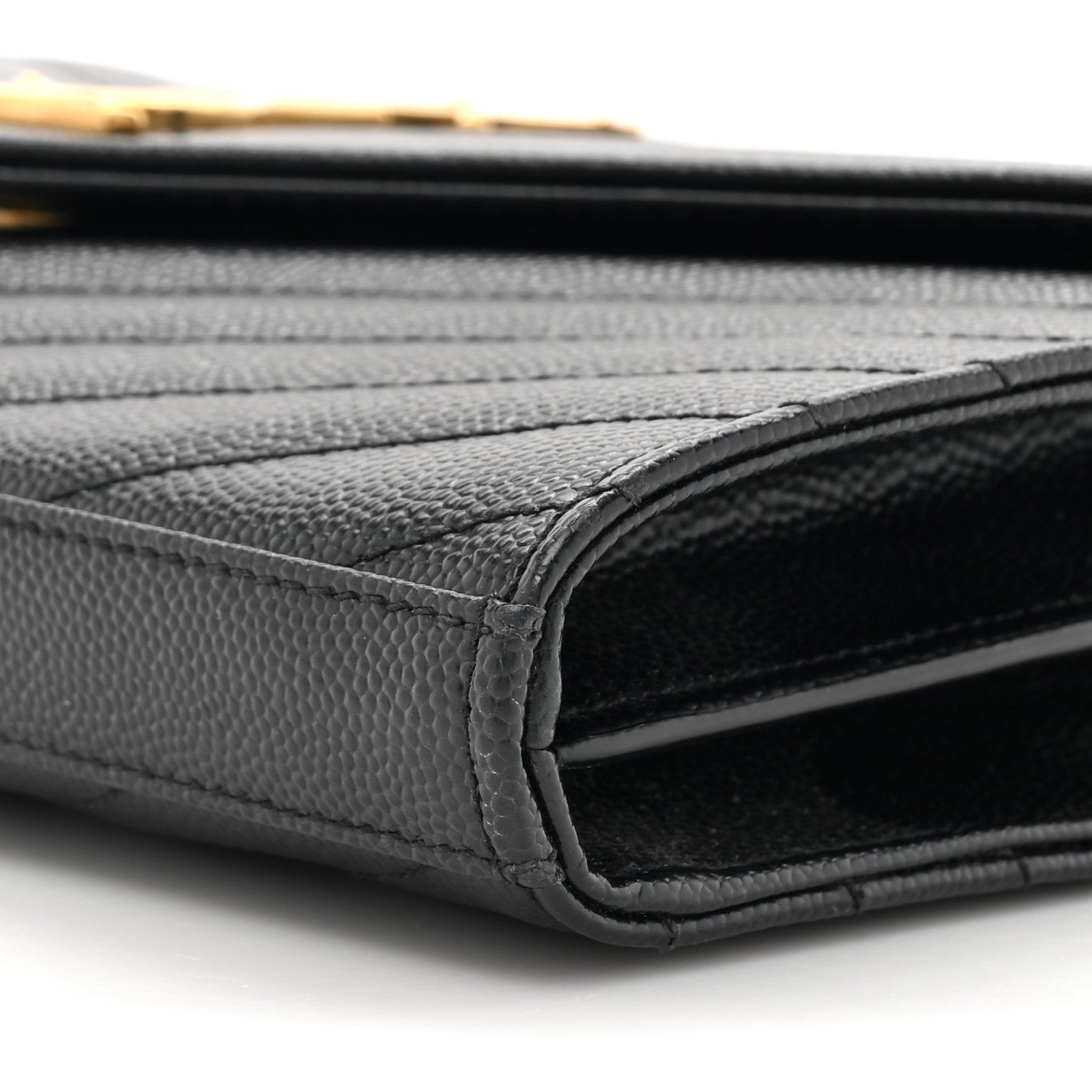 Saint Laurent Grain De Poudre Matelasse Chevron Monogram Chain Wallet Black 10 of 15