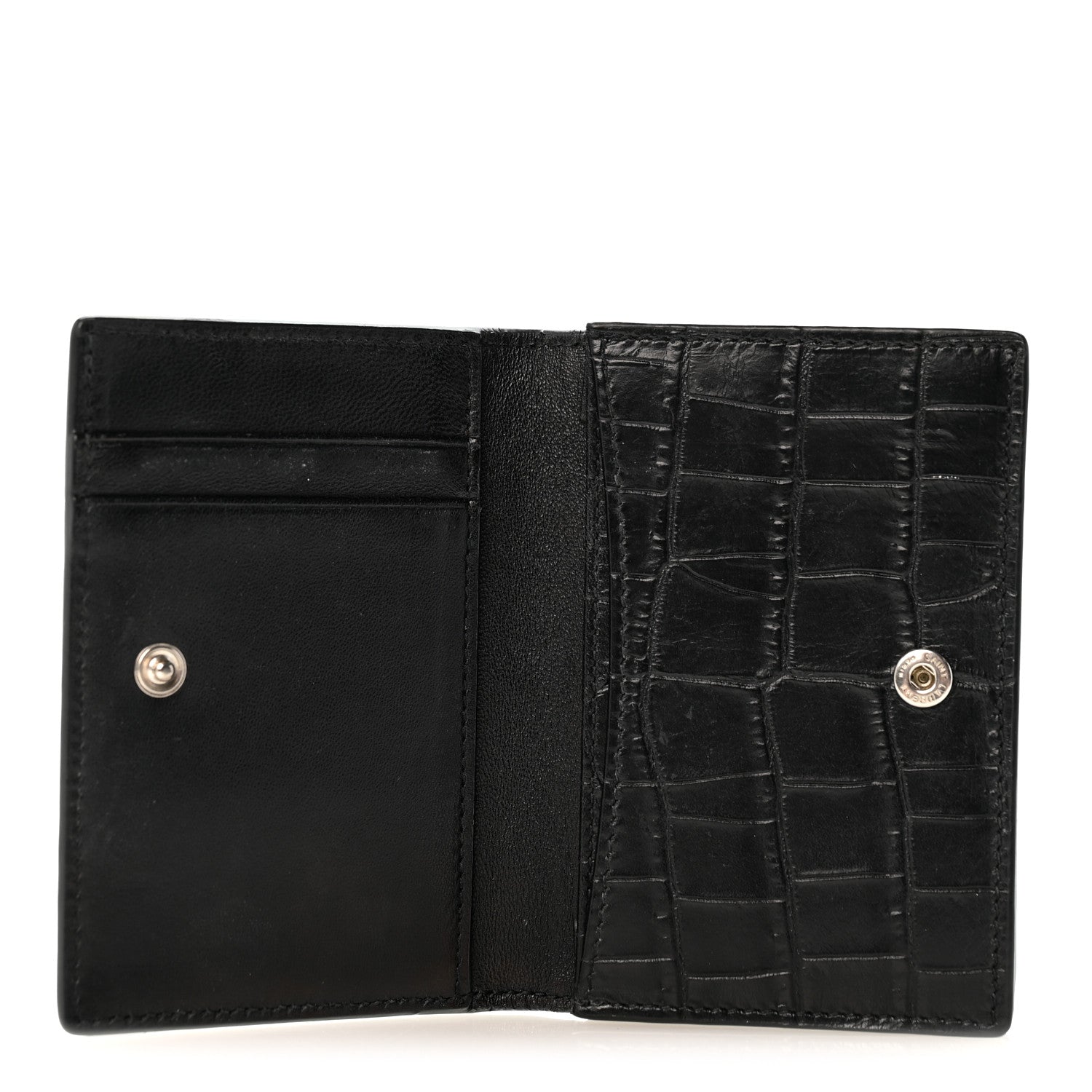 Saint Laurent Calfskin Crocodile Embossed Business Card Case Black 5 of 7