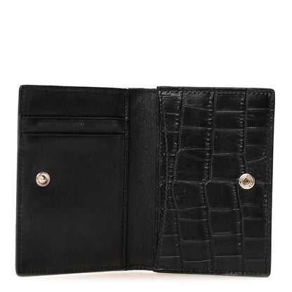Saint Laurent Calfskin Crocodile Embossed Business Card Case Black 5 of 7