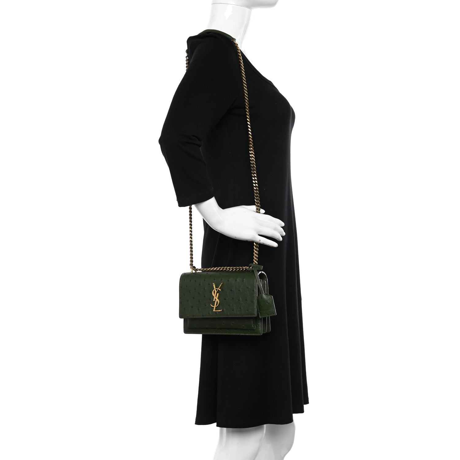 Saint Laurent Soft Ostrich Small Monogram Sunset Vert Olive 2 of 10