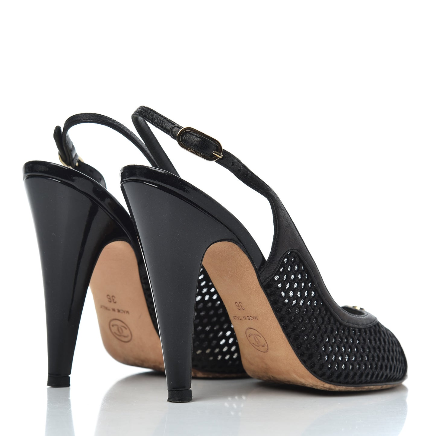 Lambskin Perforated CC Slingback Pumps 36 Black