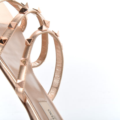 Valentino Garavani Metallic Nappa Rockstud Caged Flat Slide Sandals 38 Rame 12 of 17
