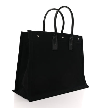 Saint Laurent Linen Calfskin Rive Gauche Tote Black 3 of 10