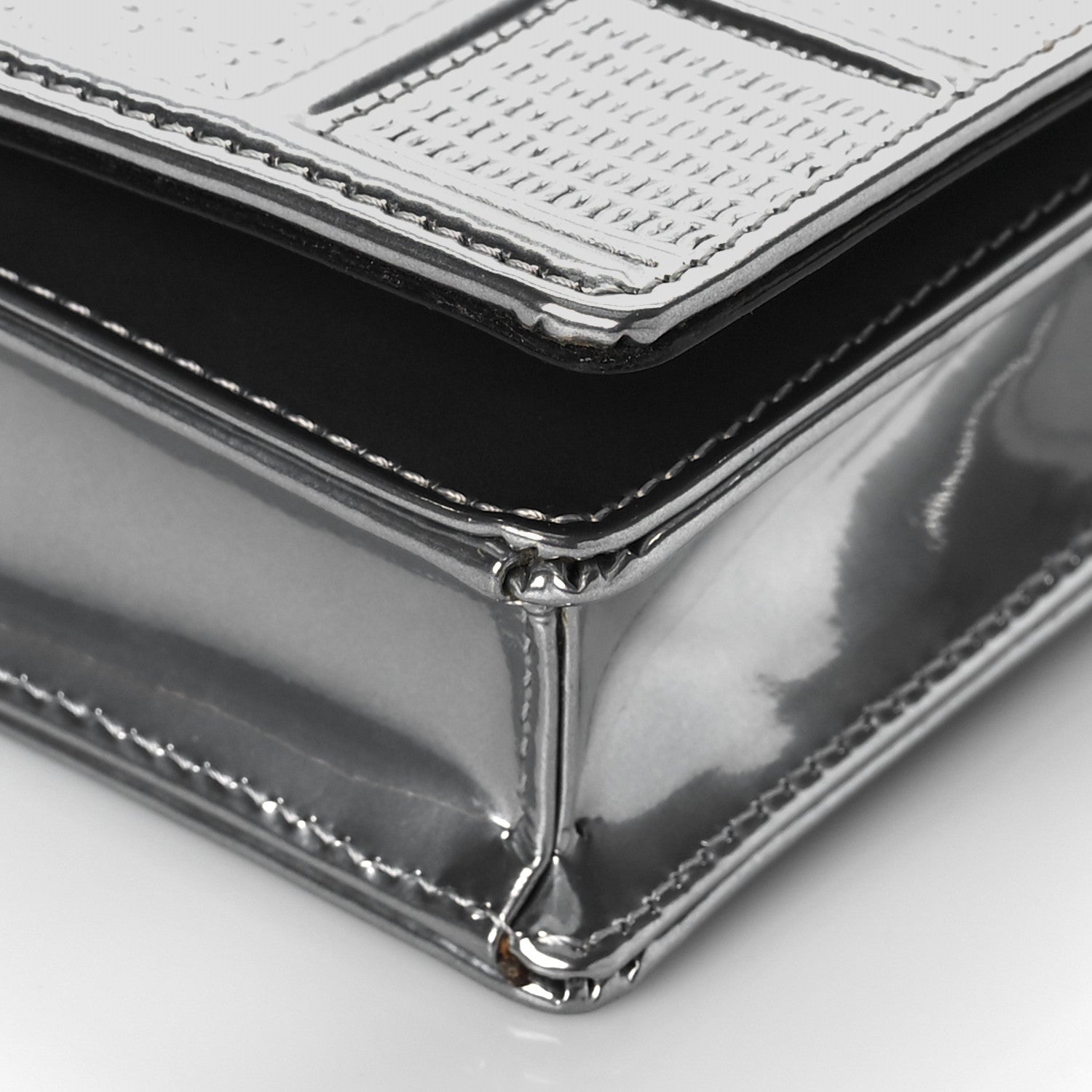 Christian Dior Metallic Patent Micro-Cannage Diorama Wallet on Chain Pouch Silver 9 of 9