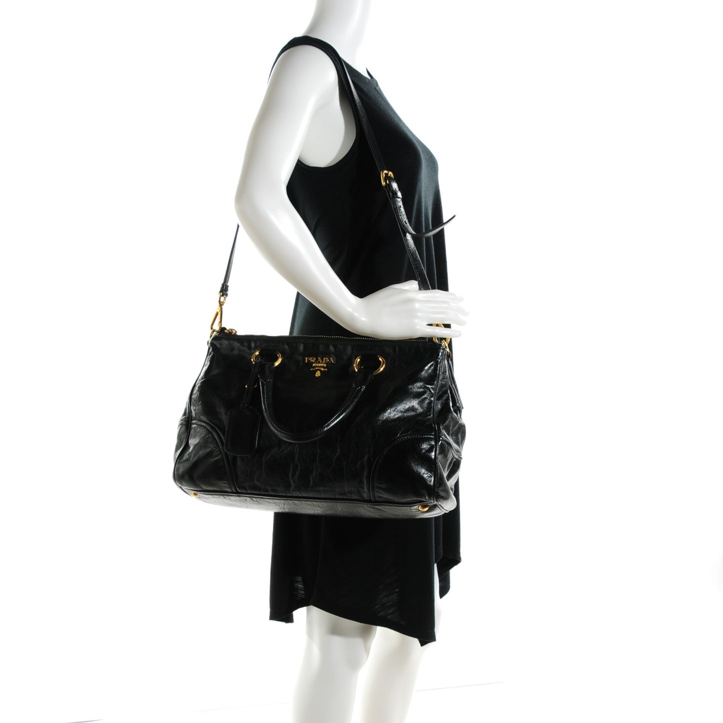 Glace Calf Double Zip Tote Nero Black