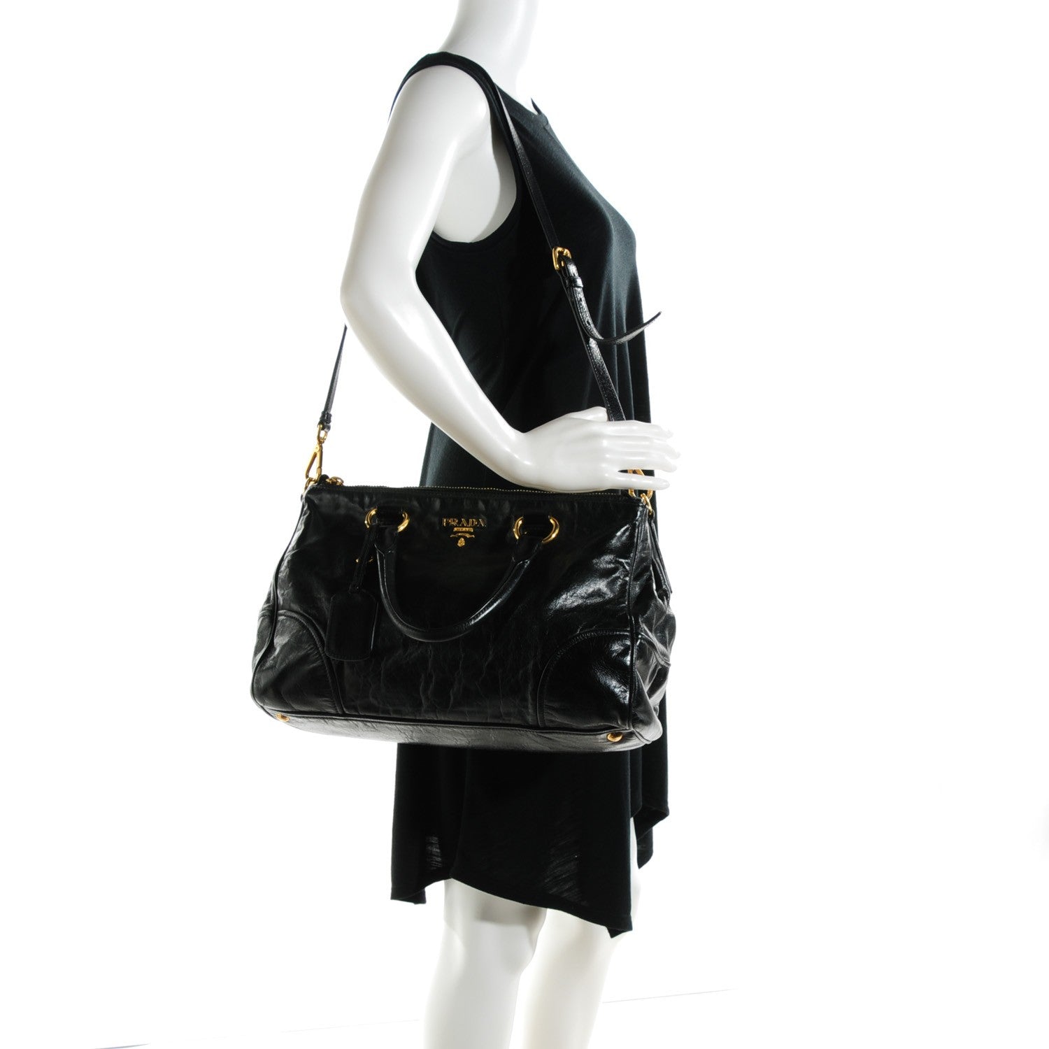 Prada Glace Calf Double Zip Tote Nero Black 2 of 8