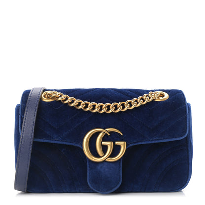 Gucci Velvet Matelasse Mini GG Marmont Shoulder Bag Cobalt Blue 1 of 11