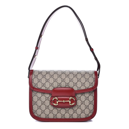 Gucci GG Supreme Monogram Azalea Calfskin Horsebit 1955 Shoulder Bag Beige Ebony New Cherry Red 1 of 11