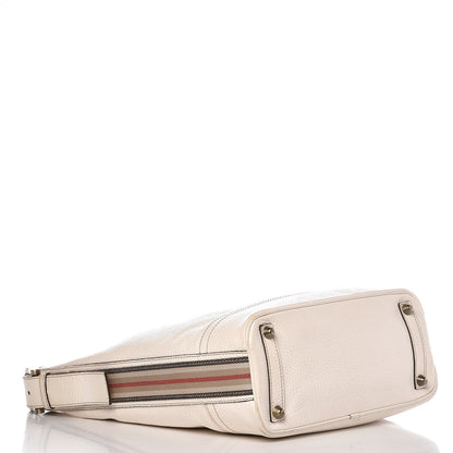 Burberry Calfskin Stripe Bucket Hobo Bag Off White 4 of 19