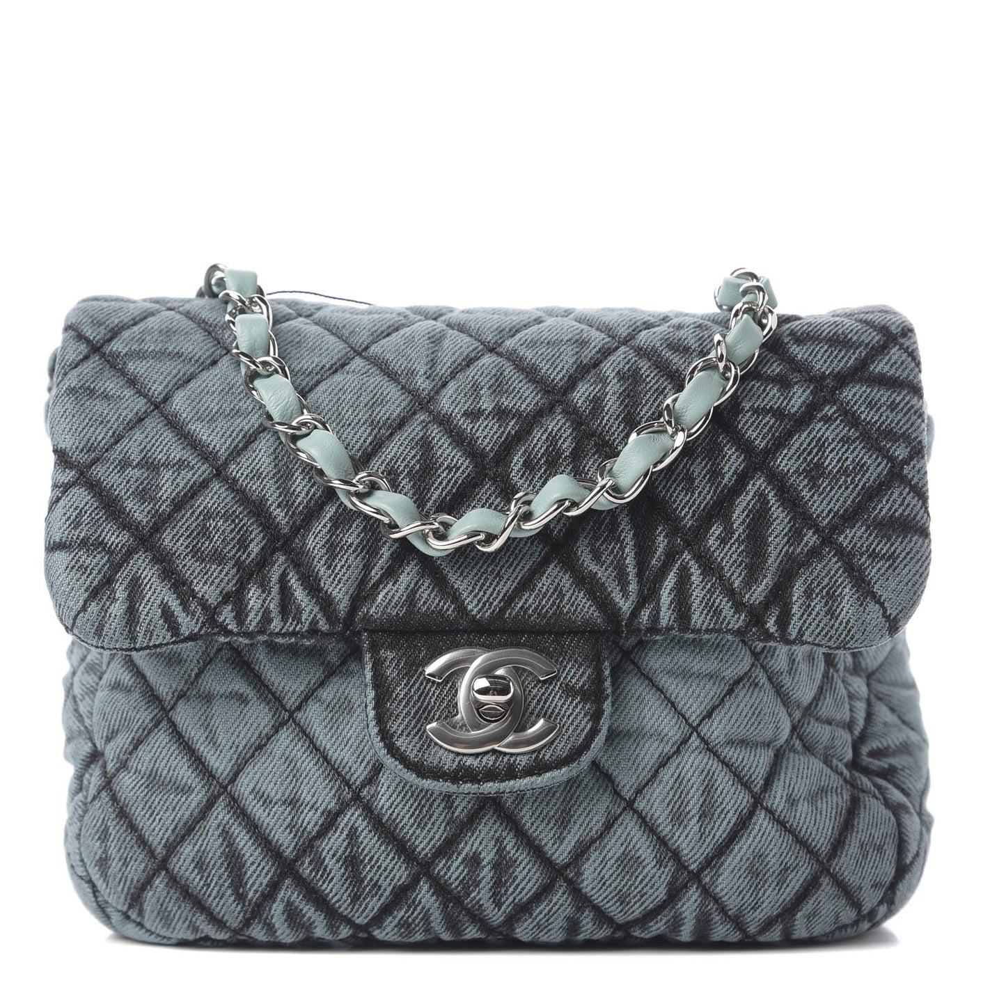 Washed Denim Quilted Small Denimpression Flap Blue Black