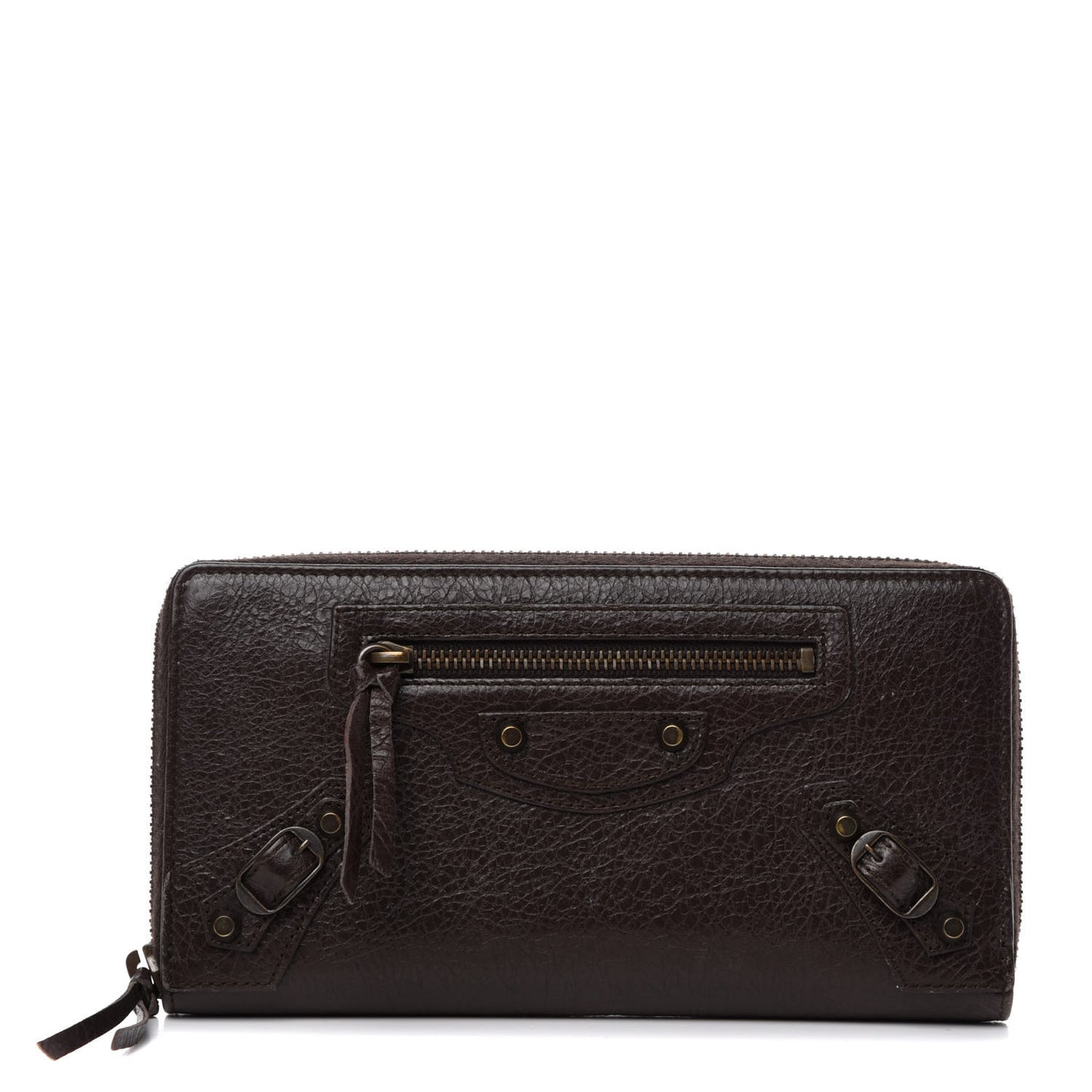 Agneau Classic Hardware Continental Zip Around Wallet Charbon