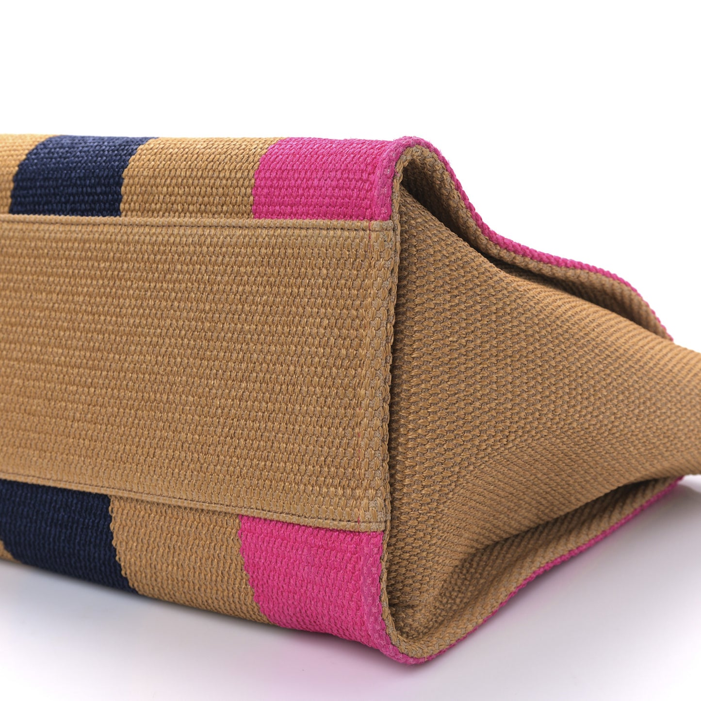 Straw Raffia Calfskin Striped Large Deauville Tote Dark Beige Fuchsia Navy Blue