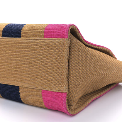 Chanel Straw Raffia Calfskin Striped Large Deauville Tote Dark Beige Fuchsia Navy Blue 9 of 10