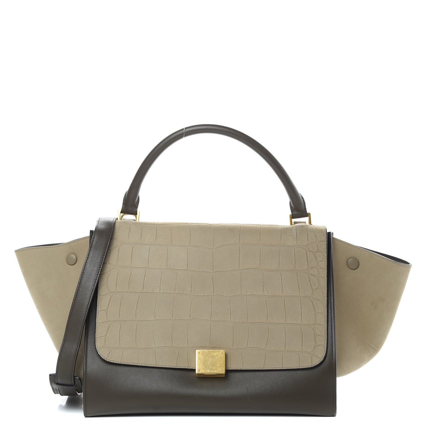 Crocodile Embossed Calfskin Suede Medium Trapeze Taupe