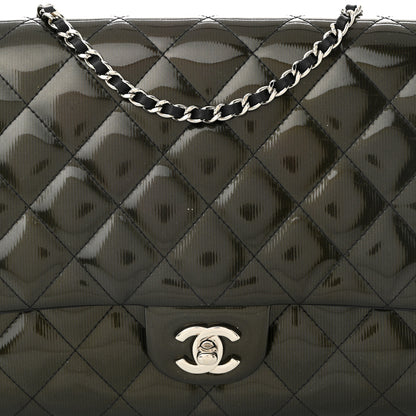 Chanel Striated Patent Quilted Clutch With Chain Flap Dark Grey 8 of 10