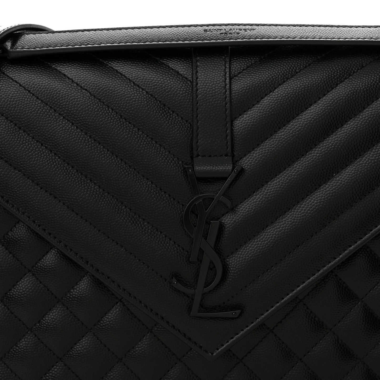 Grain De Poudre Textured Mixed Matelasse Large Triquilt Monogram Monochrome Satchel Black