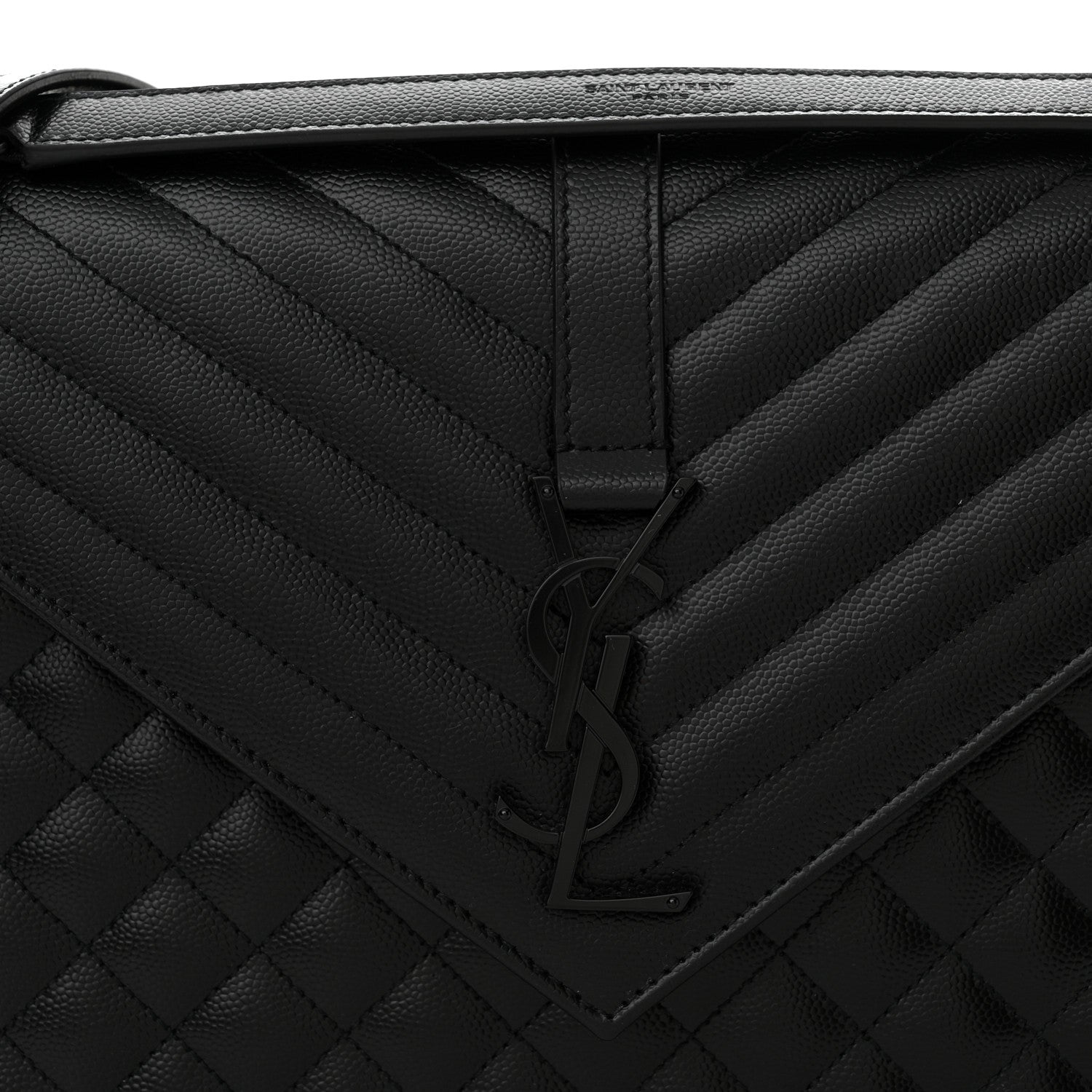 Saint Laurent Grain De Poudre Textured Mixed Matelasse Large Triquilt Monogram Monochrome Satchel Black 8 of 12