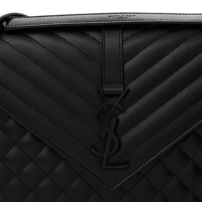 Saint Laurent Grain De Poudre Textured Mixed Matelasse Large Triquilt Monogram Monochrome Satchel Black 8 of 12
