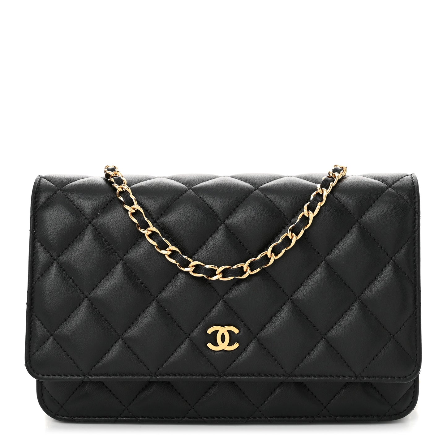 Lambskin Quilted Wallet On Chain WOC Black