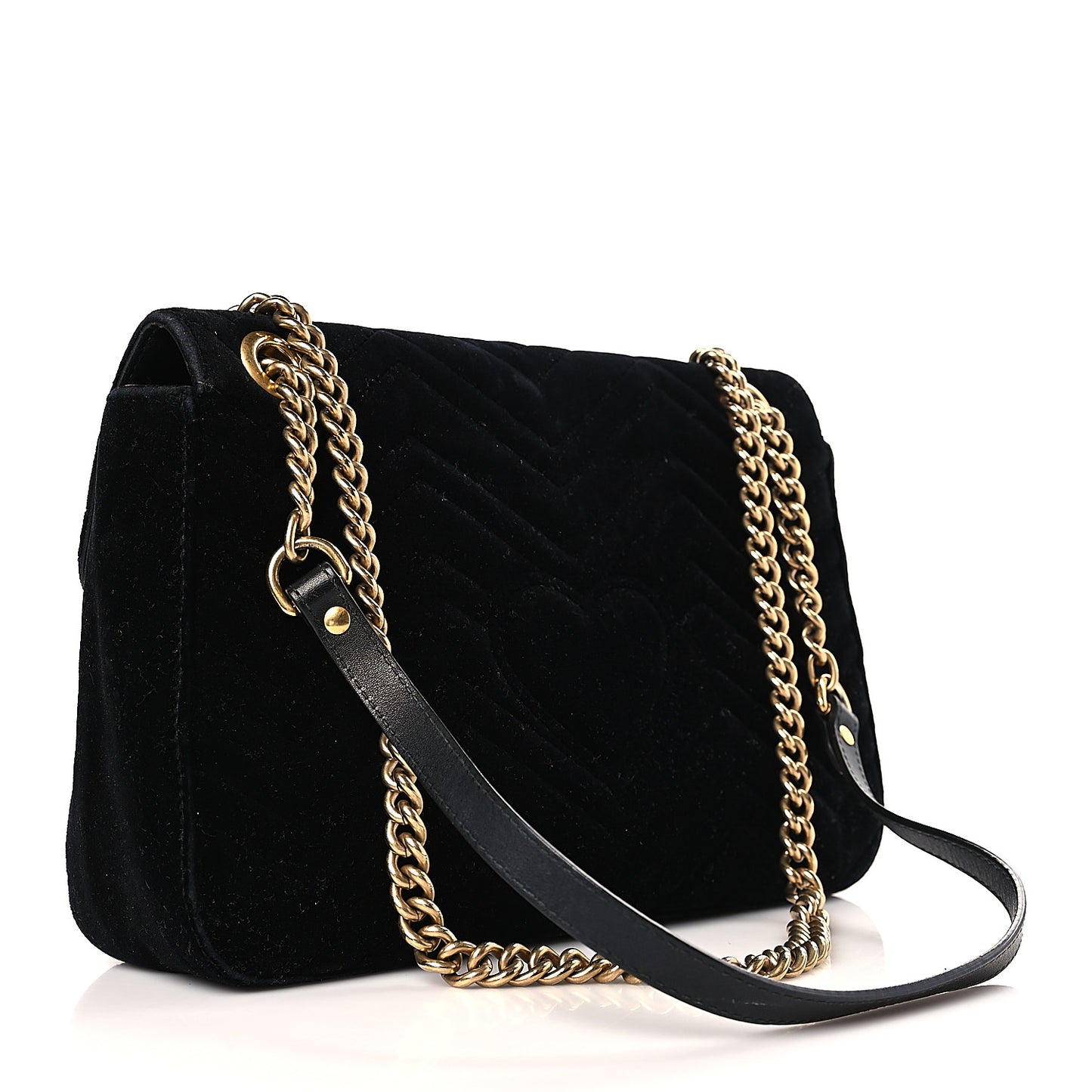 Velvet Matelasse Medium GG Marmont Shoulder Bag Black