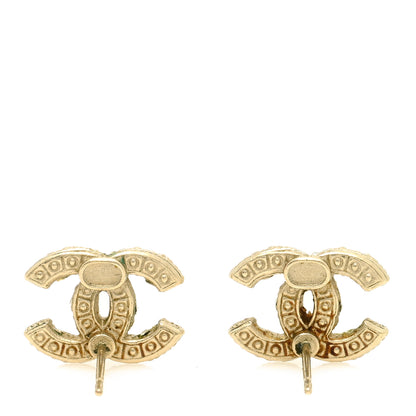 Chanel Pearl Crystal CC Earrings Light Gold 3 of 4