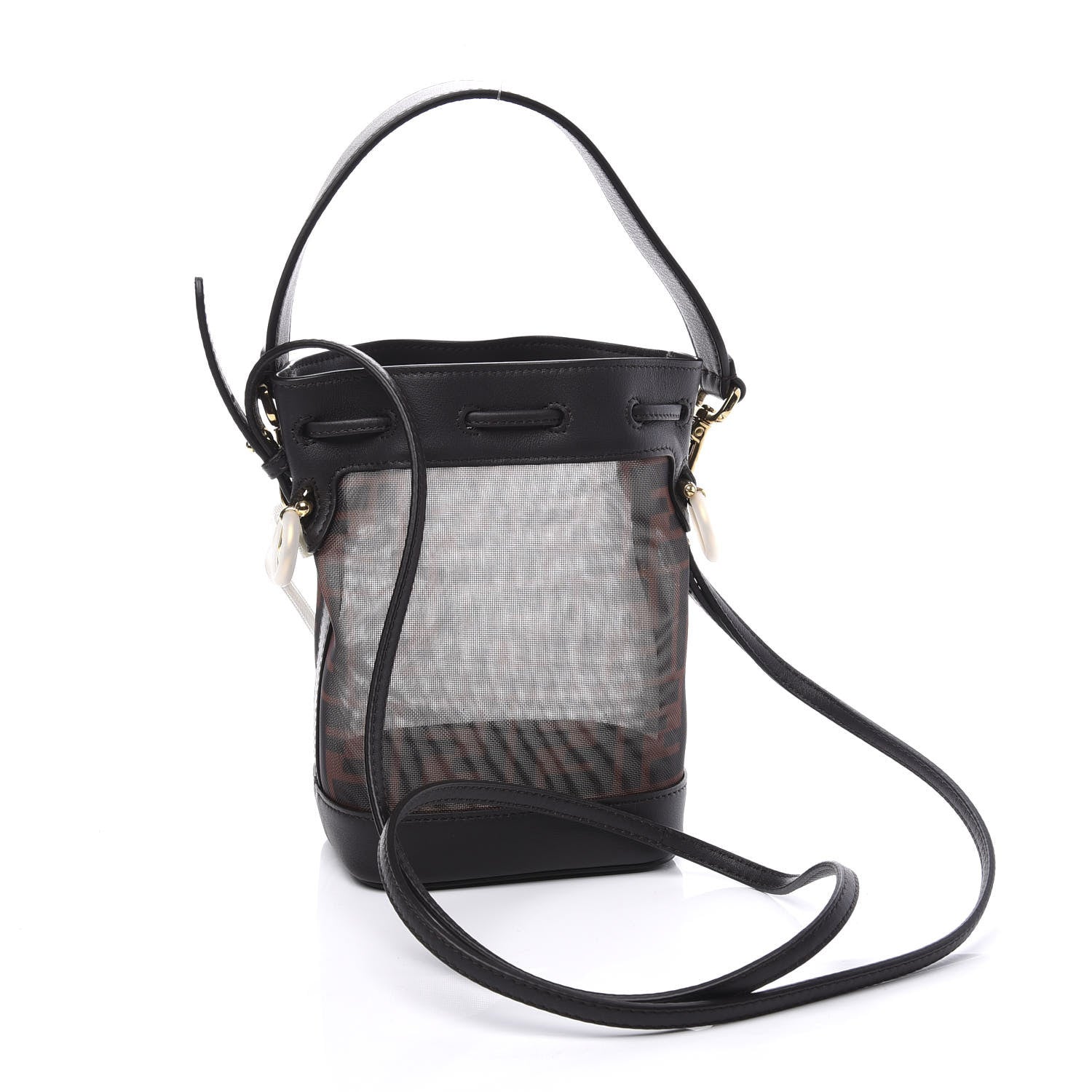 Fendi Mesh Vitello Grace F is FF 1974 Mini Mon Tresor Bucket Bag Marrone Black Ebano 2 of 12
