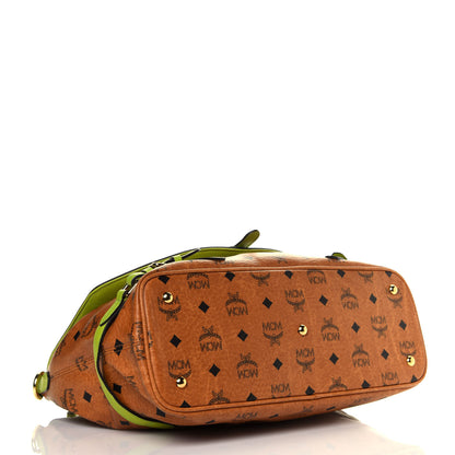 MCM Visetos Top Handle Satchel Cognac Green 3 of 5