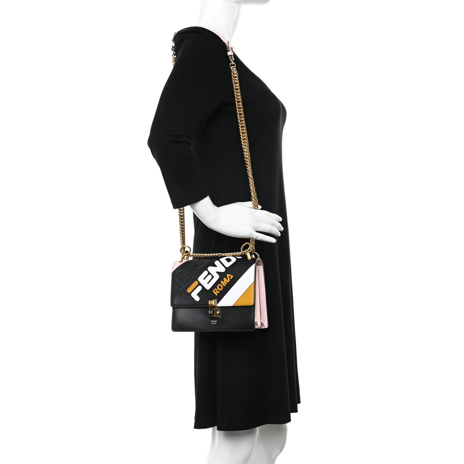Fendi X FILA Vitello Liberty Mania Bi-Color FF 1974 Embossed Small Kan I Shoulder Bag Black 2 of 11