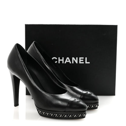 Chanel Lambskin CC Cap Toe Platform Chain Pumps 40 Black 20 of 20