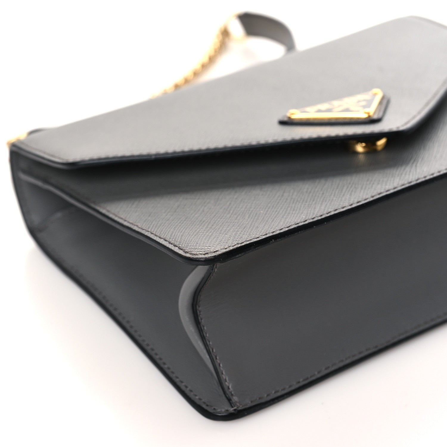 Prada Saffiano Soft Calfskin Metal Triangle Logo Envelope Chain Shoulder Bag Marmo 8 of 9