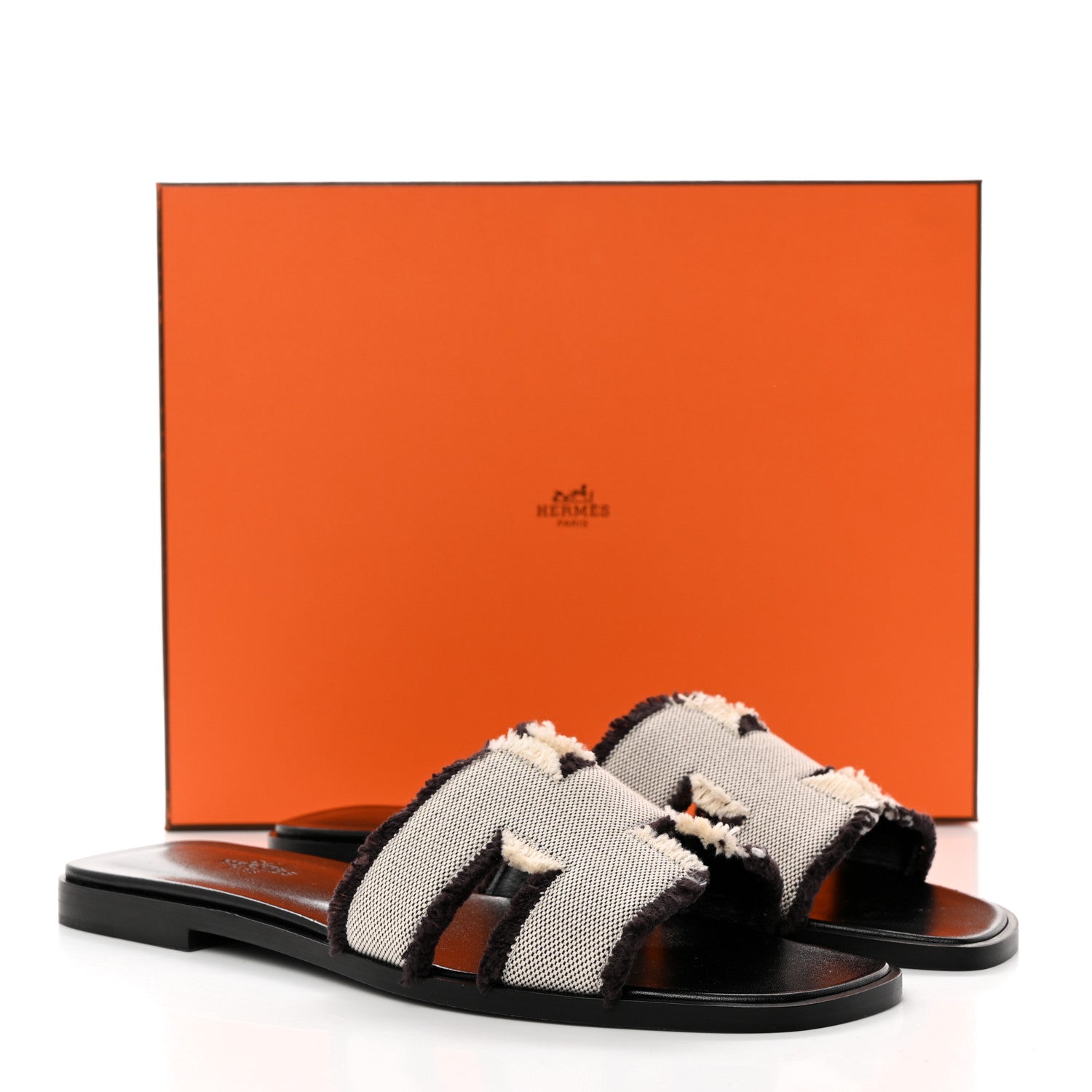 Hermes Calfskin Canvas Oran Fringe Sandals 37.5 Prunoir 9 of 9
