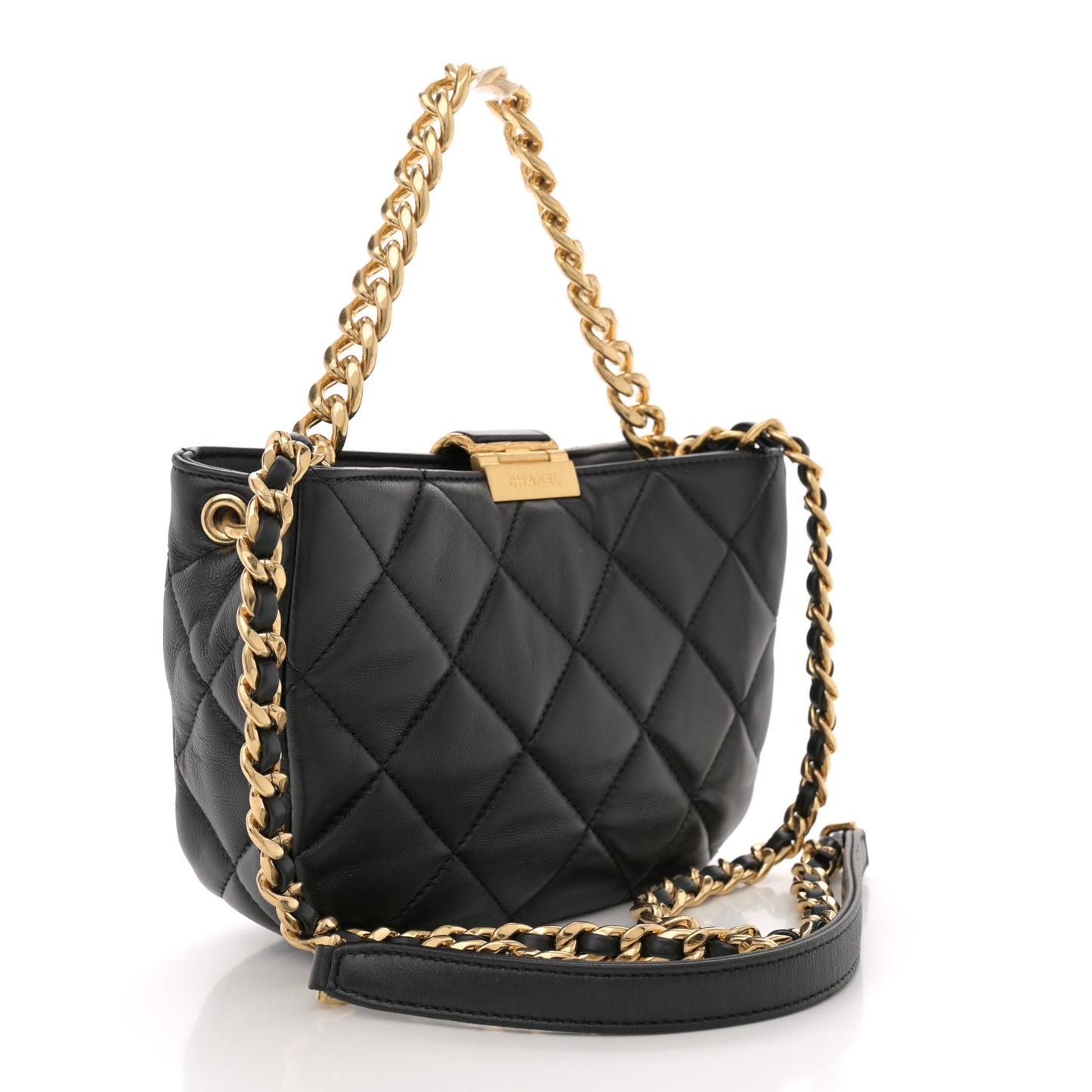 Lambskin Quilted Small Chain Hobo Black
