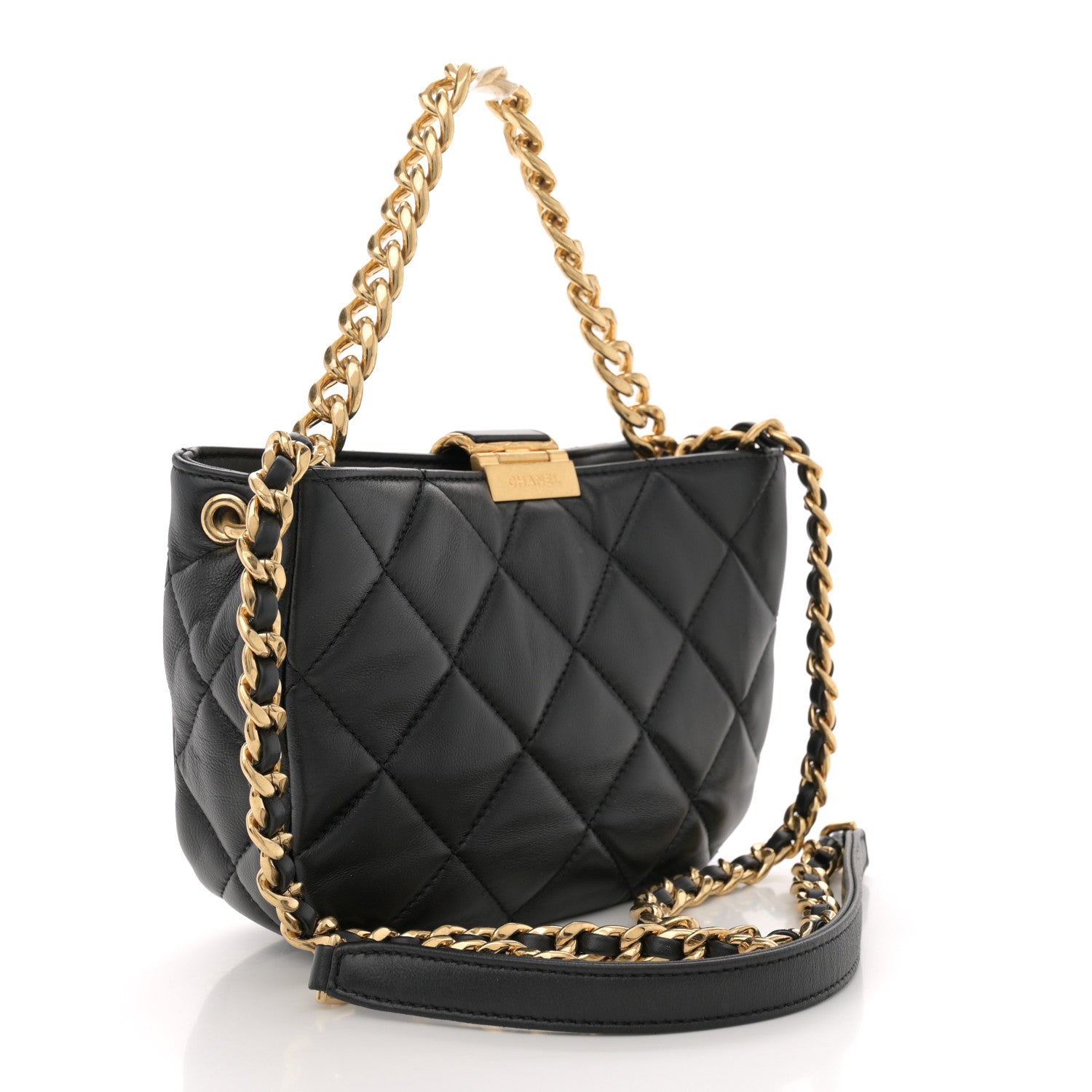 Chanel Lambskin Quilted Small Chain Hobo Black 3 of 10