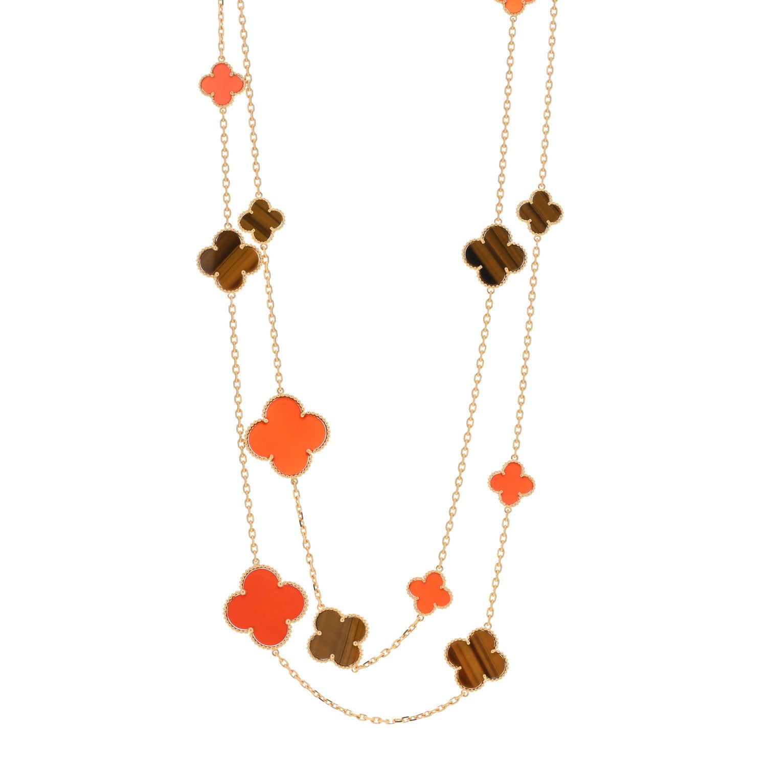 Van Cleef & Arpels 18K Yellow Gold Tiger Eye Carnelian 16 Motifs Magic Alhambra Necklace 1 of 3