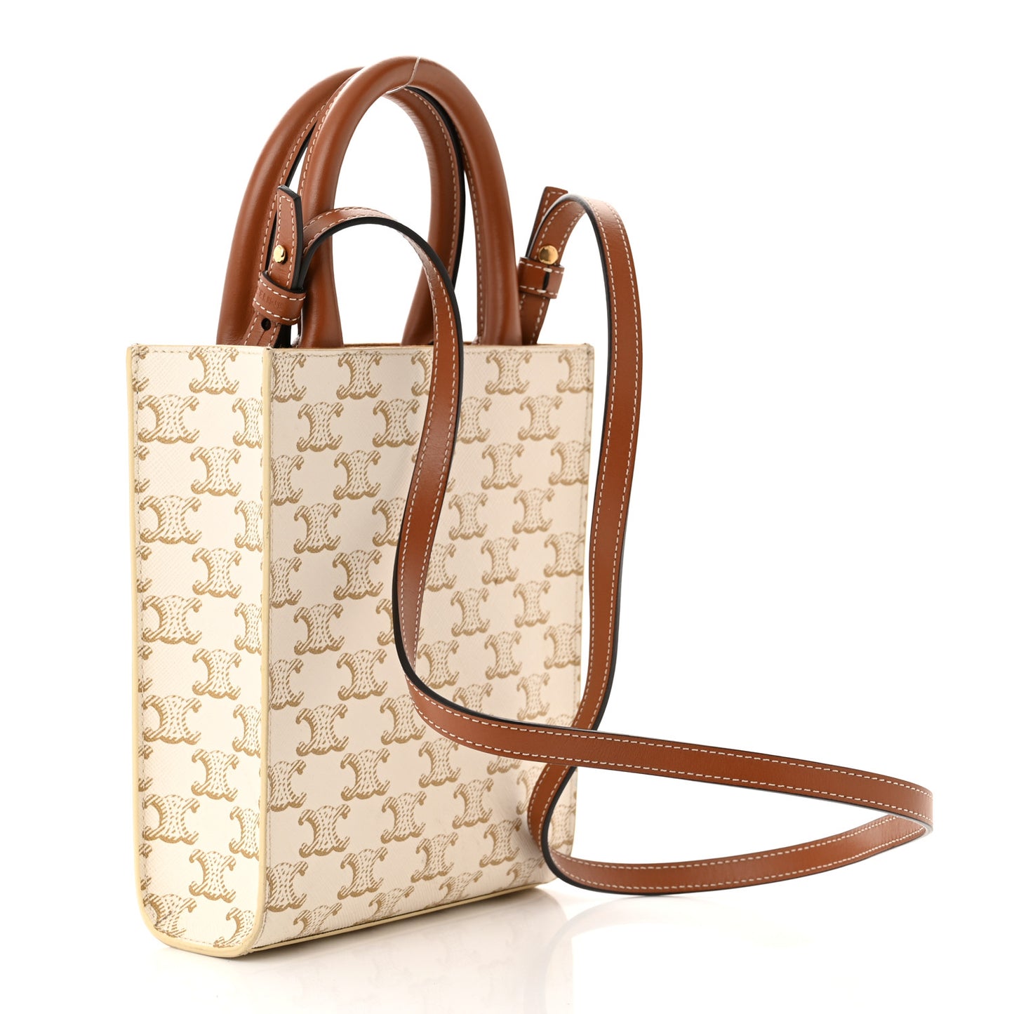 Triomphe Canvas Calfskin Mini Vertical Cabas White