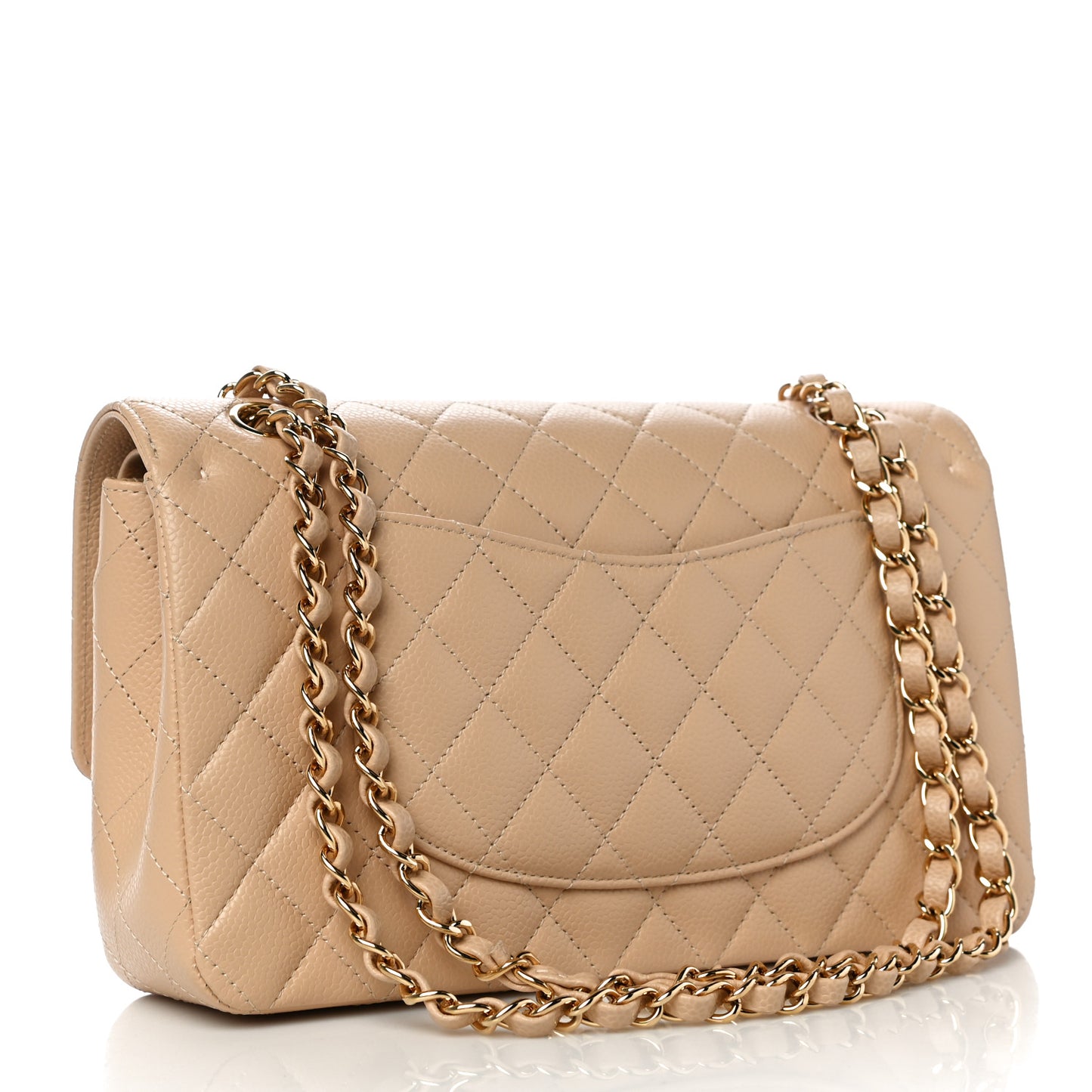 Caviar Quilted Medium Double Flap Beige
