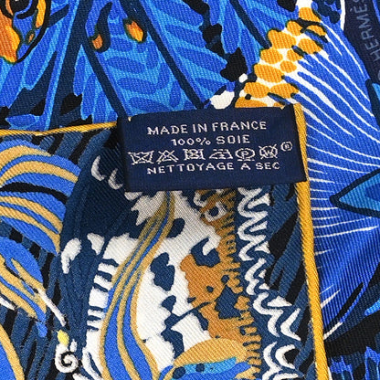 Hermes Silk Wild Singapore Scarf 90 Bleu Roy Gold Marine 4 of 4