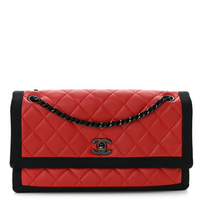 Chanel Lambskin Grosgrain Quilted Flap Red Black 1 of 13