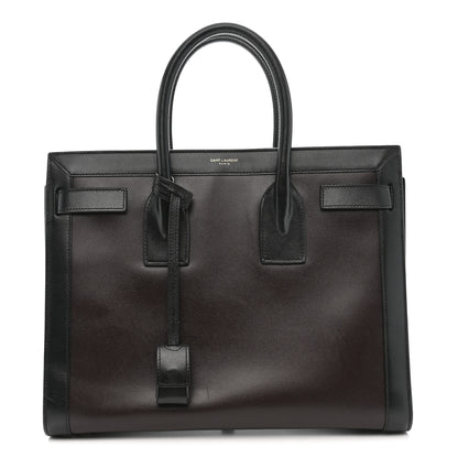 Saint Laurent Calfskin Bi-Color Small Sac De Jour Burgundy Black 1 of 15